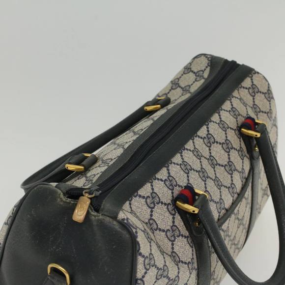GUCCI GG Canvas Sherry Line Boston Bag PVC Leather Gray Red Navy Auth yk8527 - Picture 6 of 16